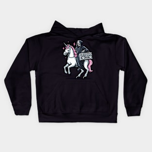 grim reaper music lover ride unicorn Kids Hoodie